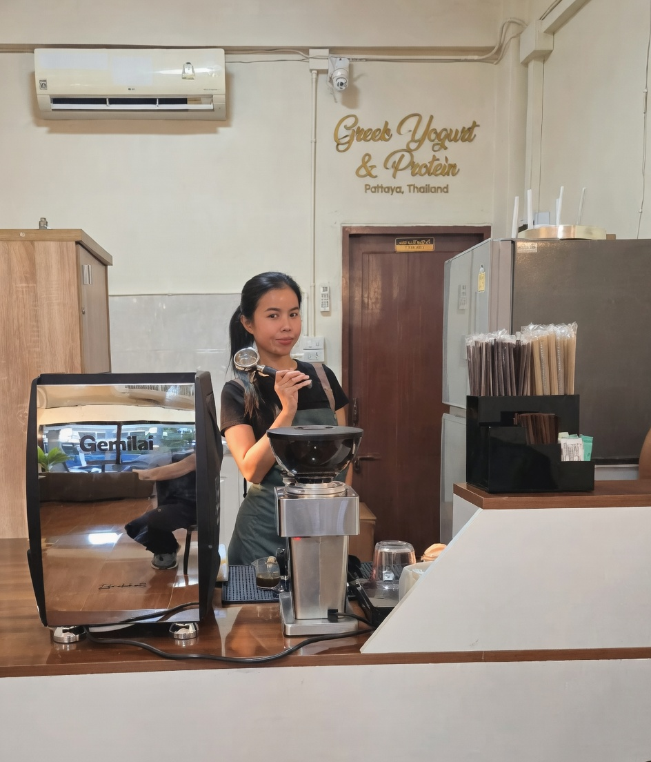 Barista at Greek Yogurt and Protein preparing coffee